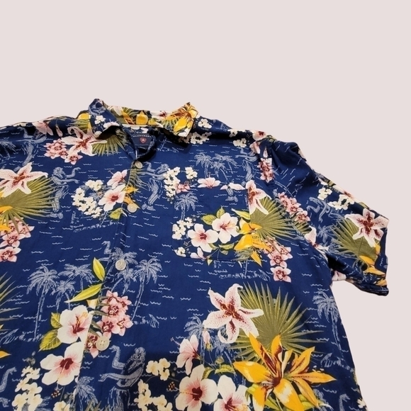 SADDLEBRED Blue Hawaiian Aloha Shirt Wahine Hula Hibiscus Sz XL Floral T14 - Picture 5 of 7